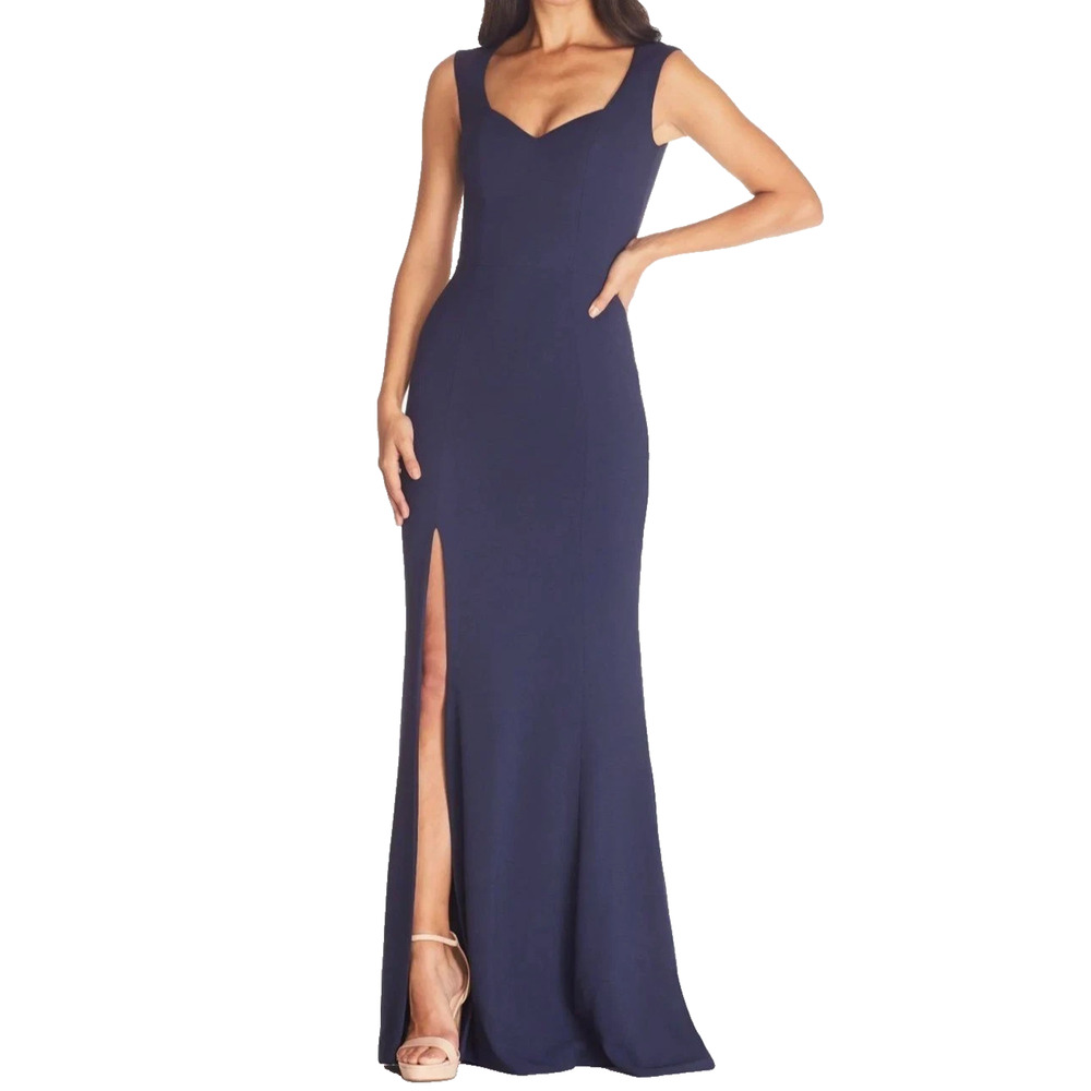 Dress the Population Monroe Side Slit Gown Maxi Dress Midnight Navy Blue L NWT